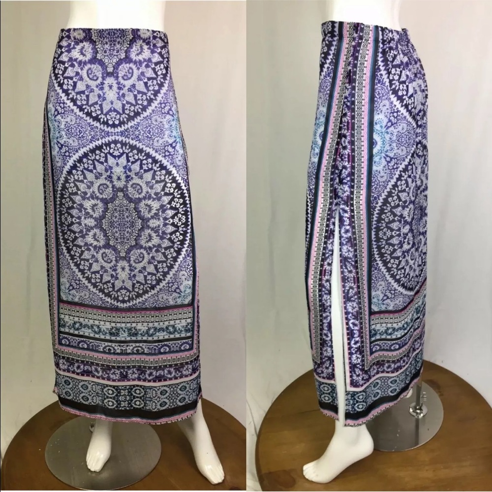 Express Boho Purple/White Aztec Maxi Skirt